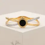 Eclipse Roman Numeral Bangle – Luxury Crossover Hinge Bracelet in Gold & Onyx Black