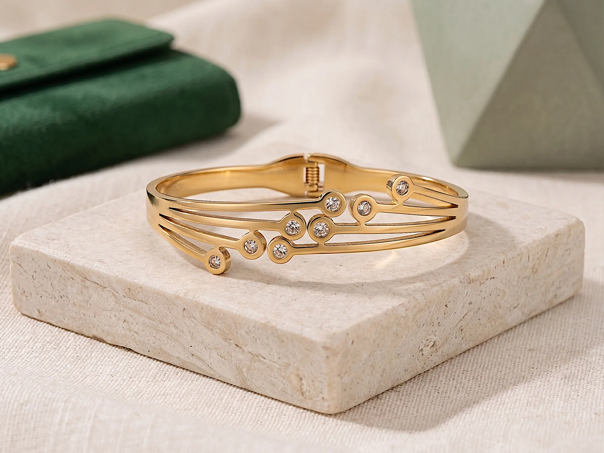 Stellar Constellation Bangle – Modern Multi-Row Crystal Hinge Bracelet