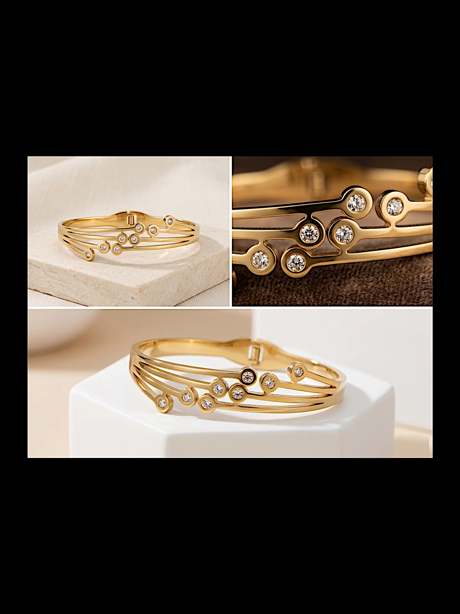 Stellar Constellation Bangle – Modern Multi-Row Crystal Hinge Bracelet - Image 2