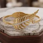 Golden Laurel Feather Bangle – Crystal-Accented Leaf Hinge Bracelet