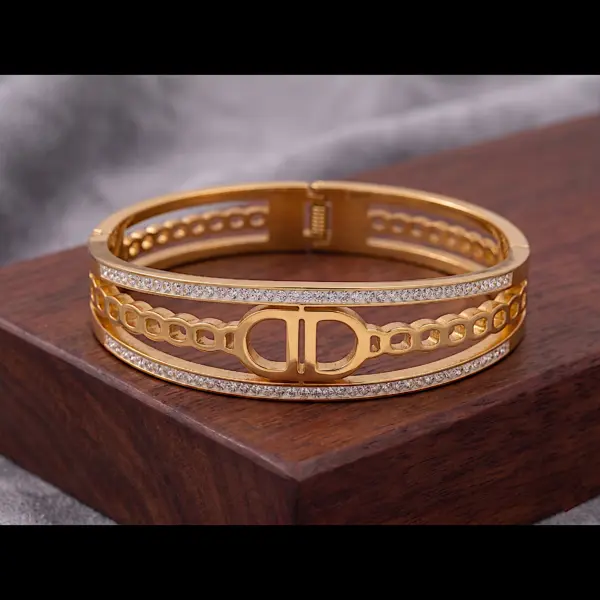 Iconic Signature Wide Bangle – Crystal-Bordered Hinge Bracelet