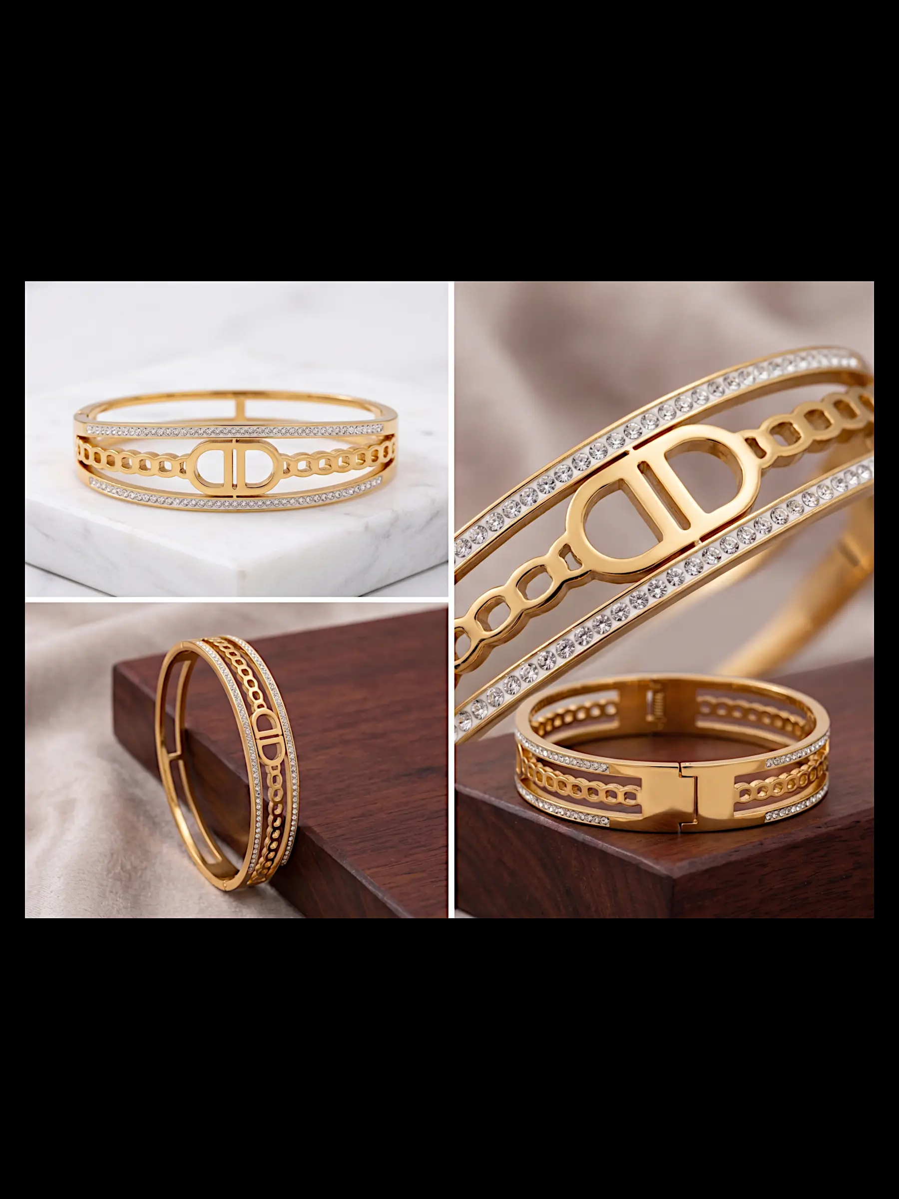 Iconic Signature Wide Bangle – Crystal-Bordered Hinge Bracelet - Image 2