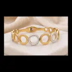 Infinity Halo Geometric Bangle – White Enamel & Crystal Hinge Bracelet