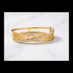 Odyssey Meander Bangle – Greek Key Crossover Hinge Bracelet in Gold