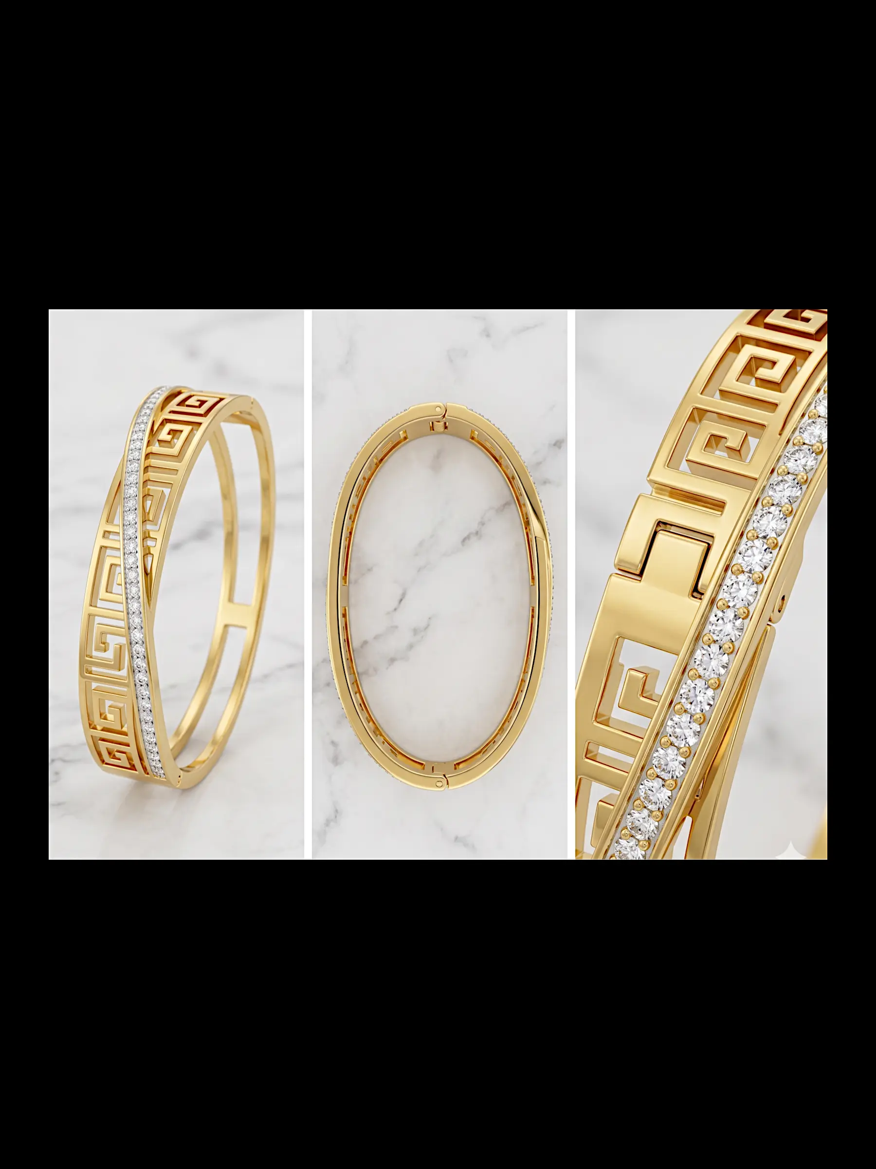 Odyssey Meander Bangle – Greek Key Crossover Hinge Bracelet in Gold - Image 2