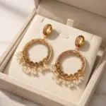 Stellar Pearl-Drop Hoops – Textured Gold Halo Earrings with Amber Crystal Accents