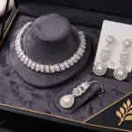 Aurora Frost Choker Set – 3-Piece Silver & Iridescent Crystal Jewelry Collection