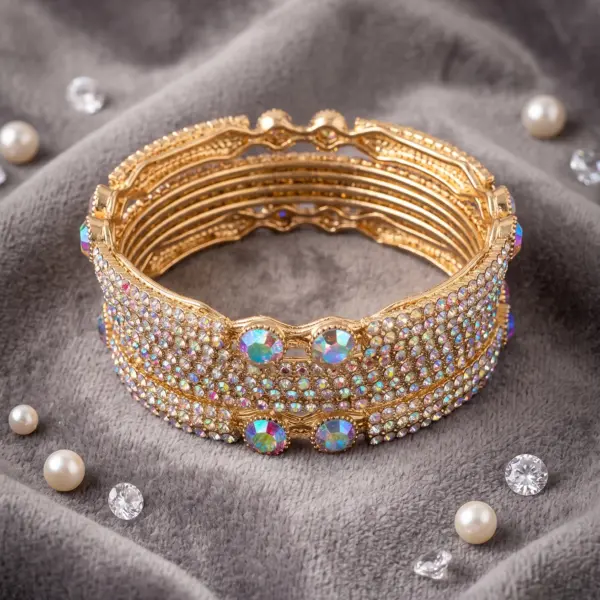 Prism Wave – Iridescent Aurora Crystal Statement Bangle Set