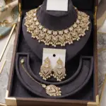 Imperial Gold Filigree Choker Set – 3 Piece Square Cut Crystal & Pearl Collection