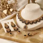 Midnight Onyx Floral Necklace Set – 3-Piece Gold & Black Crystal Statement Collection