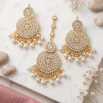 Imperial Mandala Tikka Set – 3-Piece Gold & Crystal Maang Tikka Collection with Pearl Drops