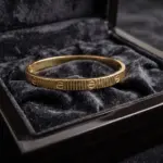Industrial Ribbed Screw Bangle – Fluted Hinge Bracelet in 18K Gold Finish