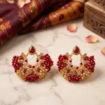Regal Crescent Mosaic Studs – Garnet & Amber Beaded Chandbali Earrings