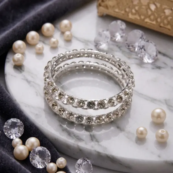 Twilight Eternity Bangle Set – Dual Rhodium-Finish Bands with Stones