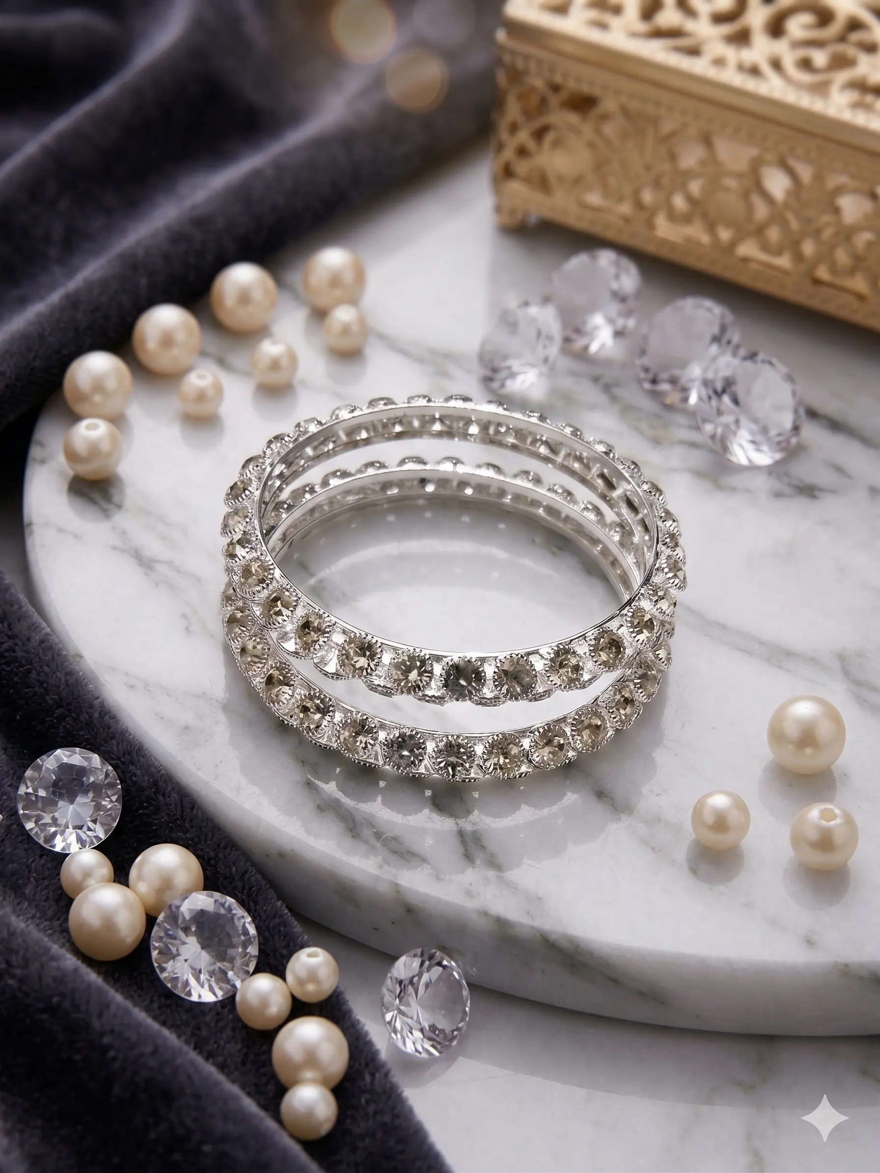 Twilight Eternity Bangle Set – Dual Rhodium-Finish Bands with Stones
