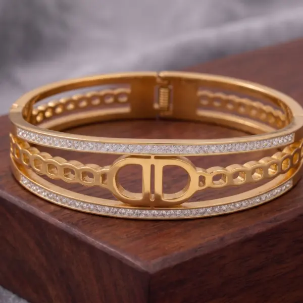 Iconic Signature Wide Bangle – Crystal-Bordered Hinge Bracelet
