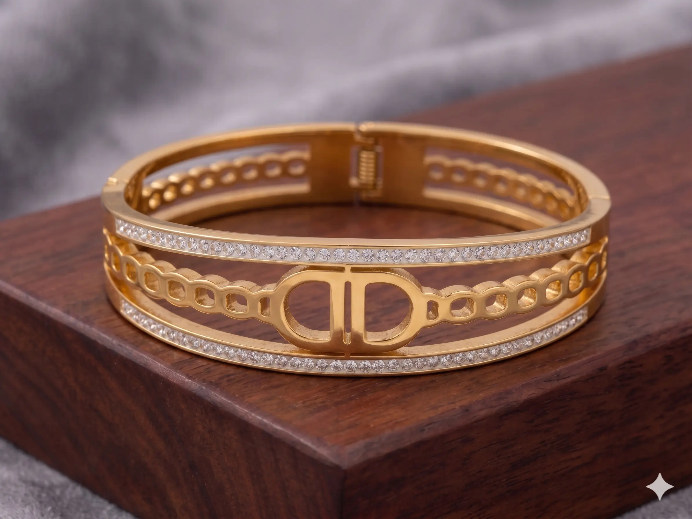 Iconic Signature Wide Bangle – Crystal-Bordered Hinge Bracelet