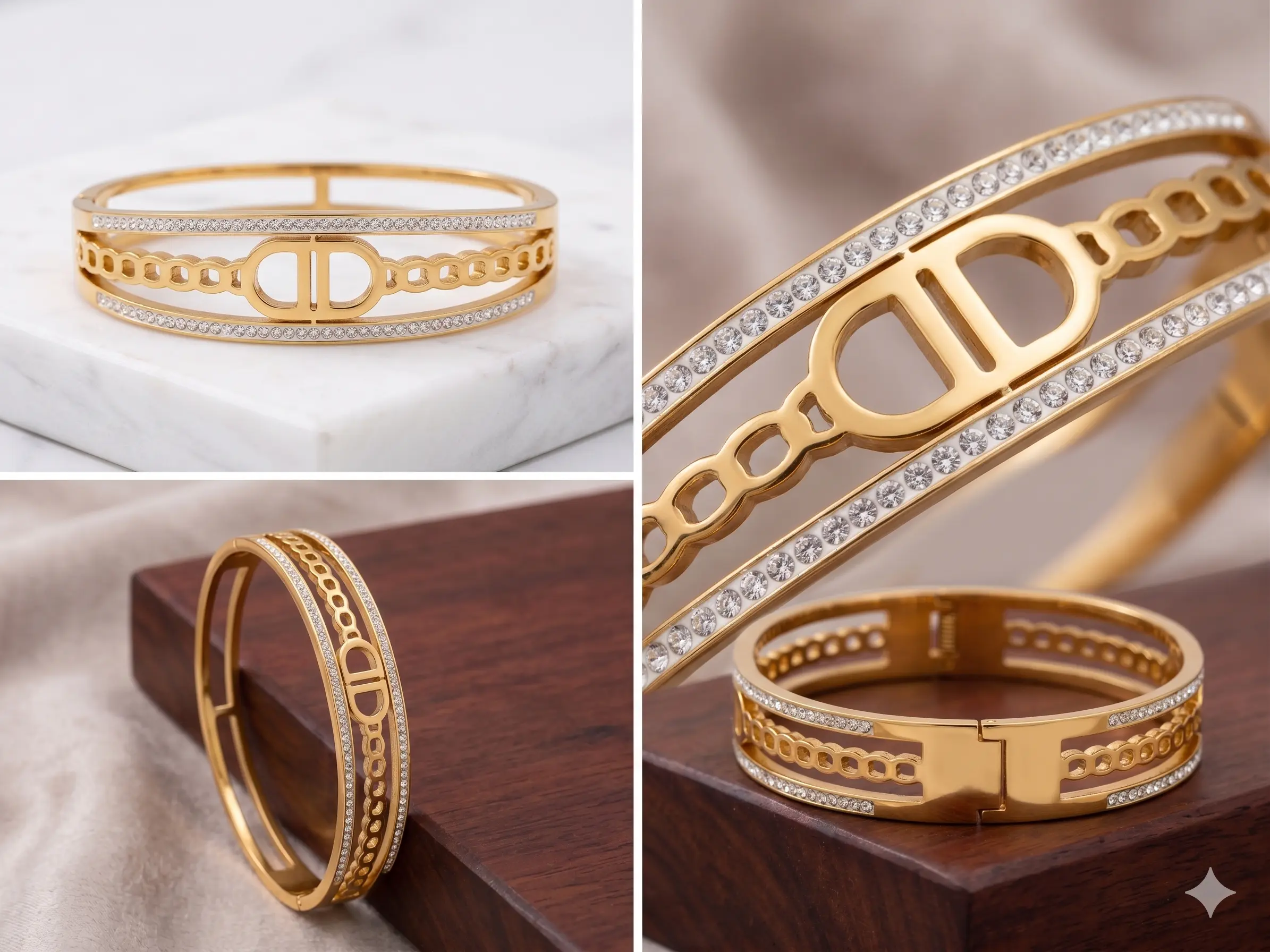 Iconic Signature Wide Bangle – Crystal-Bordered Hinge Bracelet - Image 2