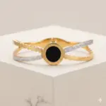 Eclipse Roman Numeral Bangle – Luxury Crossover Hinge Bracelet in Gold & Onyx Black