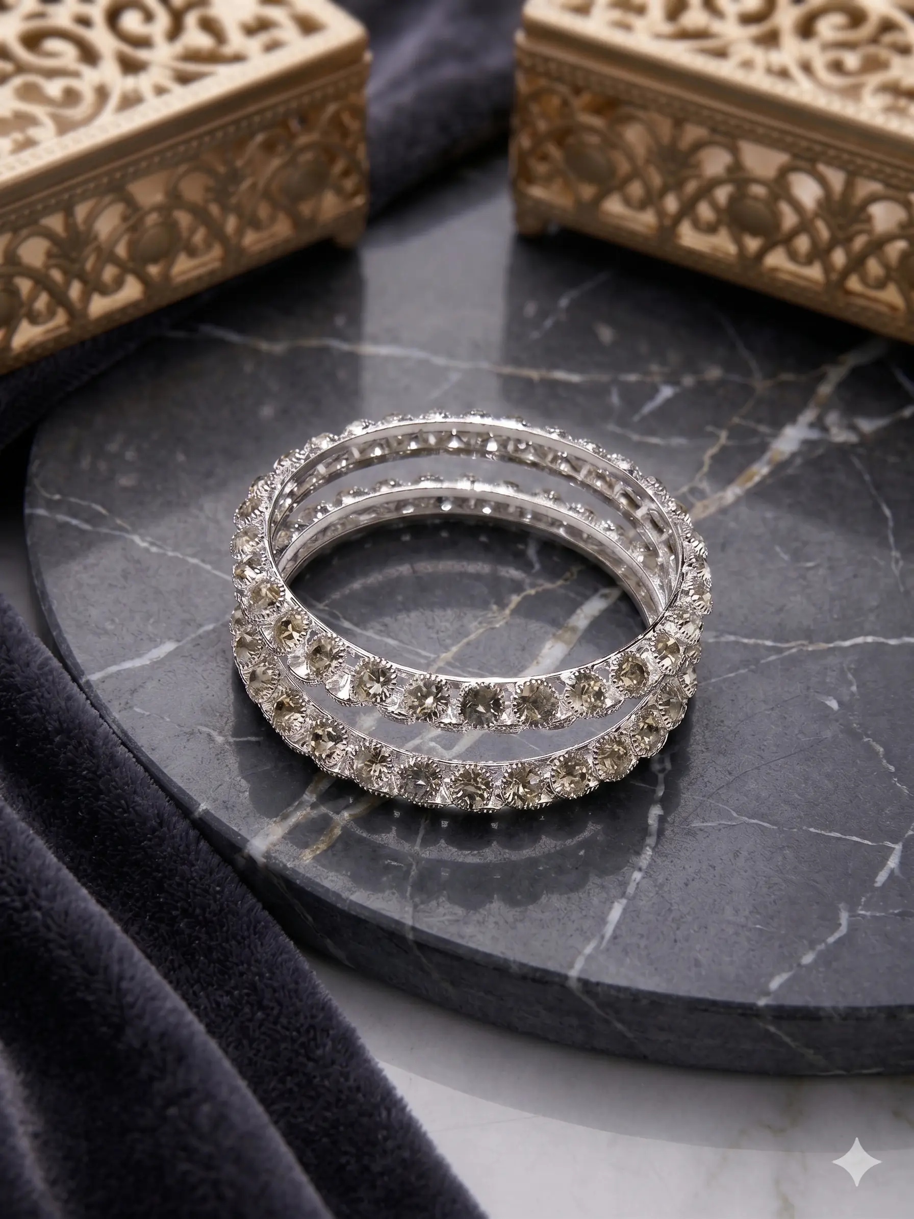 Twilight Eternity Bangle Set – Dual Rhodium-Finish Bands with Stones - Image 2