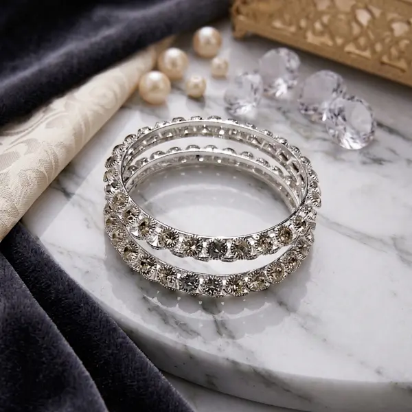 Twilight Eternity Bangle Set – Dual Rhodium-Finish Bands with Stones