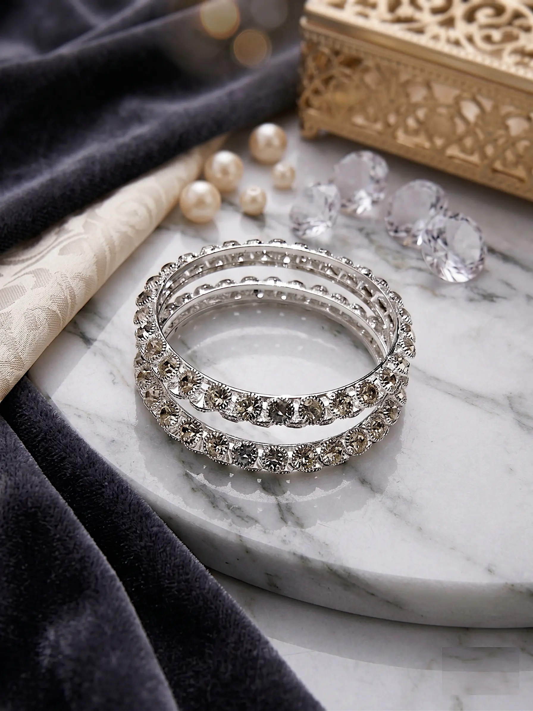 Twilight Eternity Bangle Set – Dual Rhodium-Finish Bands with Stones
