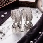 Celestial Jhumki Bangle Stack – Multi-Stone with Hanging Charms - White