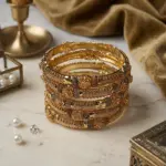 Temple Heritage Bangle Set – 6-Piece Textured Gold-Finish Bangle Stack