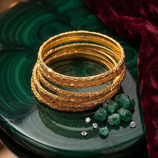 Artisan Gilded Texture Set – 6-Piece Hammered Gold-Finish Bangle Stack