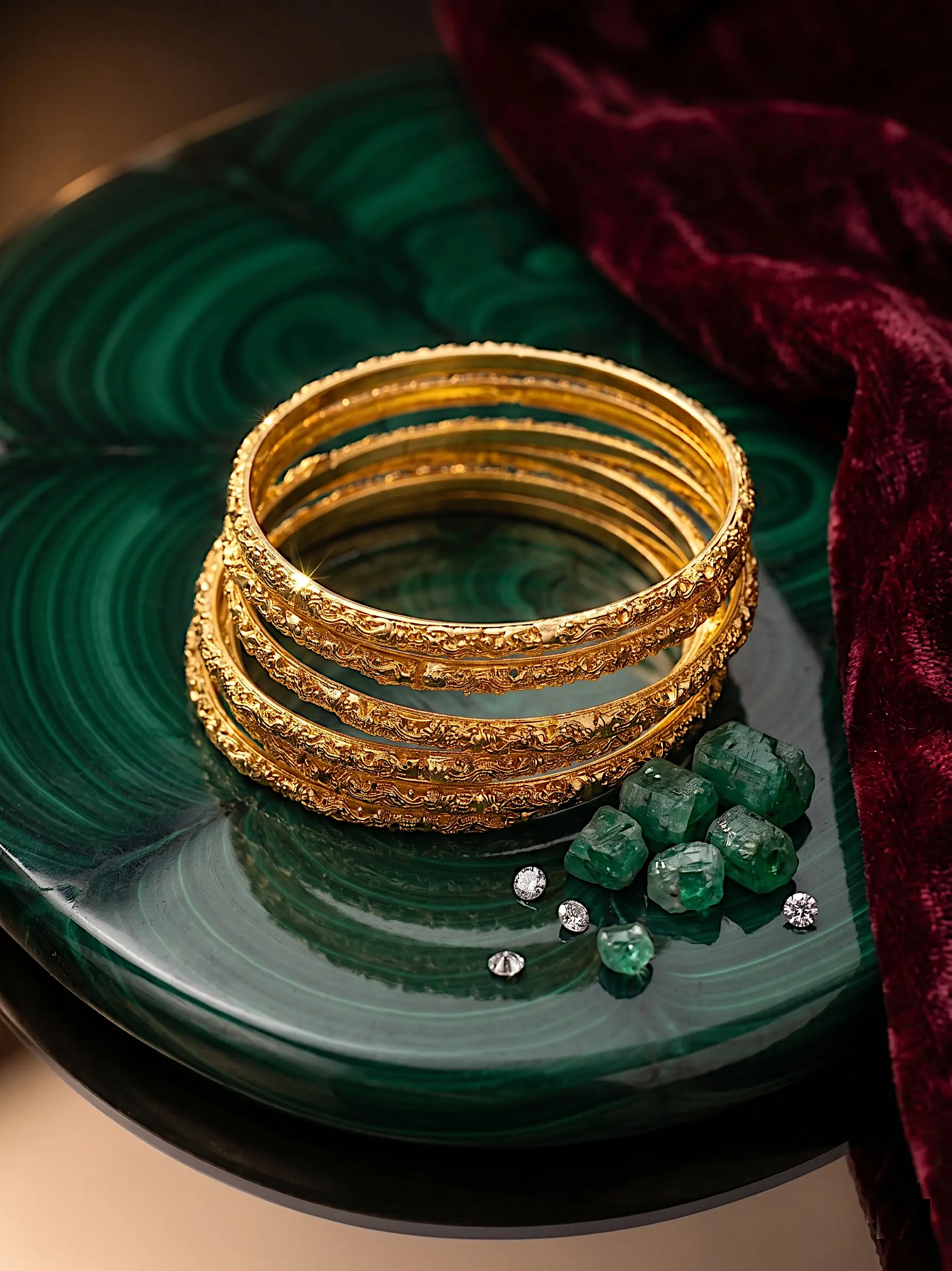 Artisan Gilded Texture Set – 6-Piece Hammered Gold-Finish Bangle Stack