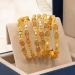 Elysian Scalloped Link Bangle Set – 6-Piece Textured Gold-Finish Stack with Crystal Accents