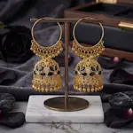 Solaris Hoop Jhumkas – Large Gold Halo Earrings with Black Stone