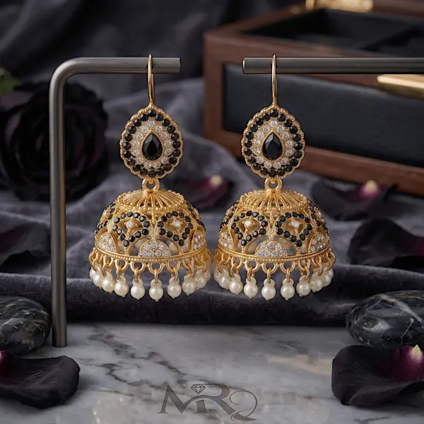 Kaleidoscope Heritage Jhumkas – Multi-Stone - BLACK