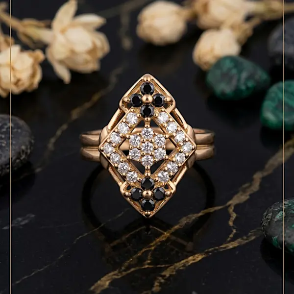 Art Deco Geometric Rhombus Ring – Adjustable Fit