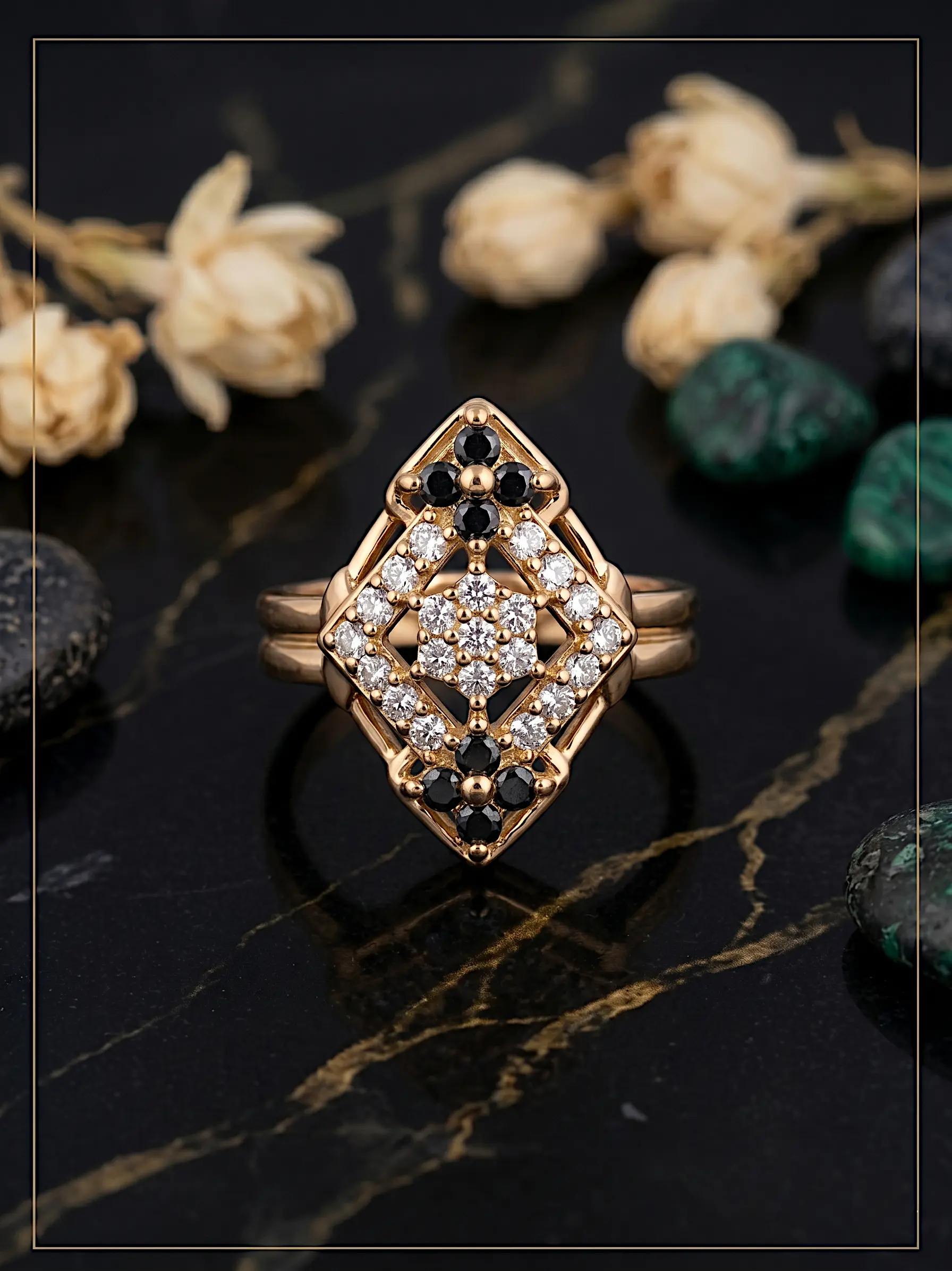 Art Deco Geometric Rhombus Ring – Adjustable Fit