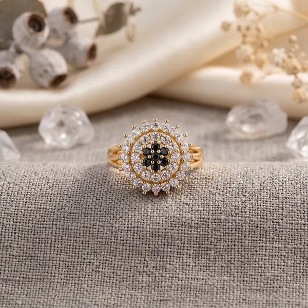 Celestial Medallion Adjustable Ring – Intricate Floral Halo