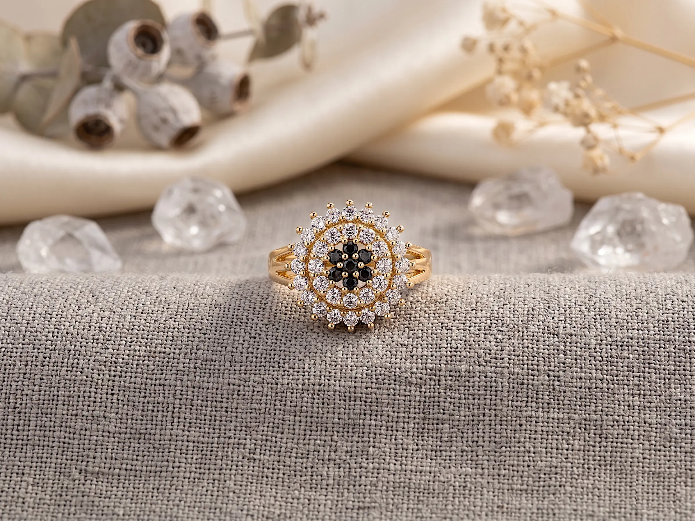 Celestial Medallion Adjustable Ring – Intricate Floral Halo