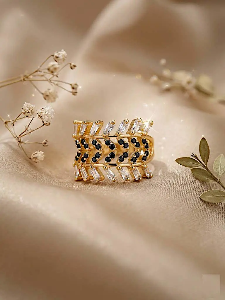Infinite Chevron Baguette Ring – Modern Geometric Band