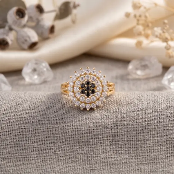 Celestial Medallion Adjustable Ring – Intricate Floral Halo