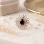 Royal Halo Vintage Oval Gemstone Ring Black - Adjustable