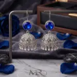 Antique Moon-Glaze Jhumkas – Oxidized Silver Bell Earrings - Blue