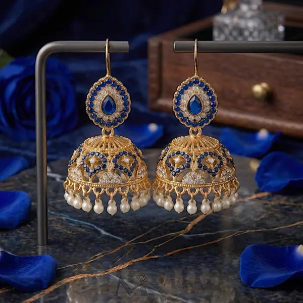 Kaleidoscope Heritage Jhumkas – Multi-Stone - BLUE