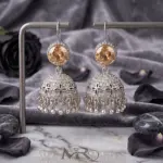 Antique Moon-Glaze Jhumkas – Oxidized Silver Bell Earrings - Champagne