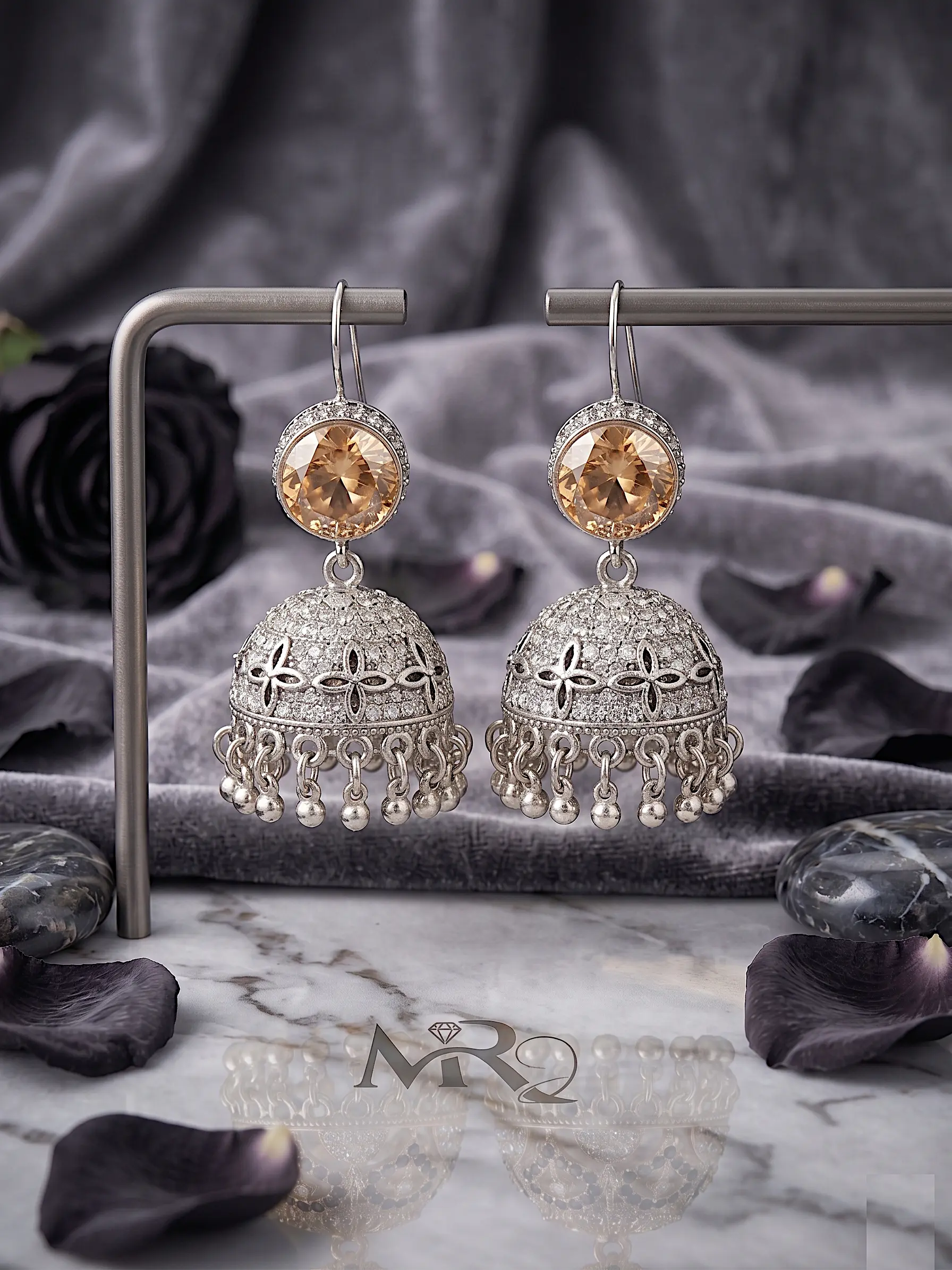 Antique Moon-Glaze Jhumkas – Oxidized Silver Bell Earrings - Image 4