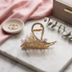 Flora & Bow Crystal Hair Claw – Premium Gold-Finish Butterfly Clip with Lily Accents