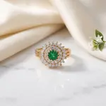 Radiant Bloom Sunflower Statement Ring - Green  Adjustable Fit