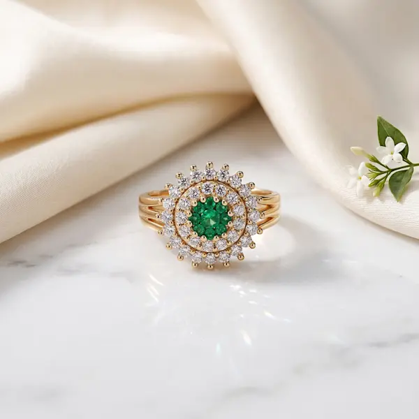 Radiant Bloom Sunflower Statement Ring - Green  Adjustable Fit