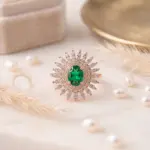 Royal Halo Vintage Oval Gemstone Ring Green- Adjustable