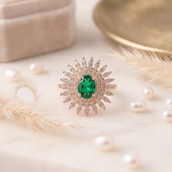 Royal Halo Vintage Oval Gemstone Ring Green- Adjustable