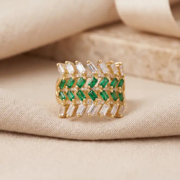 Infinite Chevron Baguette Ring – Modern Geometric Band